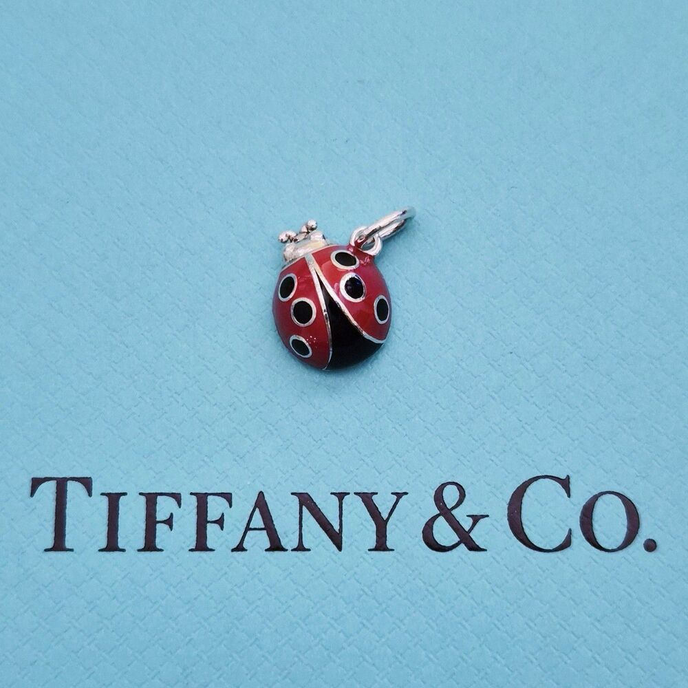 RARE Retired Tiffany & Co. Red Black Enamel Small Ladybug Pendant Charm